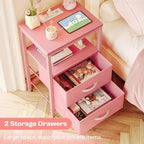 Huuger Nightstand with Charging Station, Side Table with Fabric Drawers - Image 5