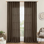 Brown Linen Curtains for Living Room 84 inch Length 2 Panels | Light Filtering by LAMIT