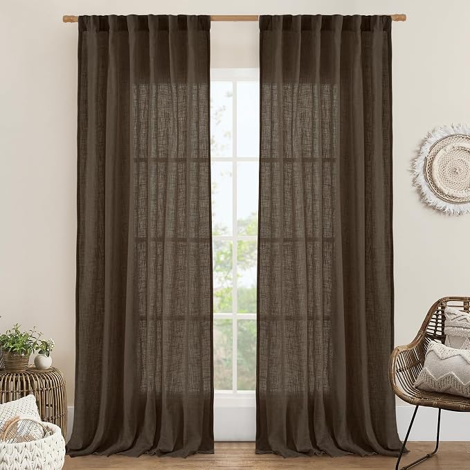 95 Inches Long Linen Curtains for Living Room, Semi Sheer Panels | Rod Pocket by LAMIT