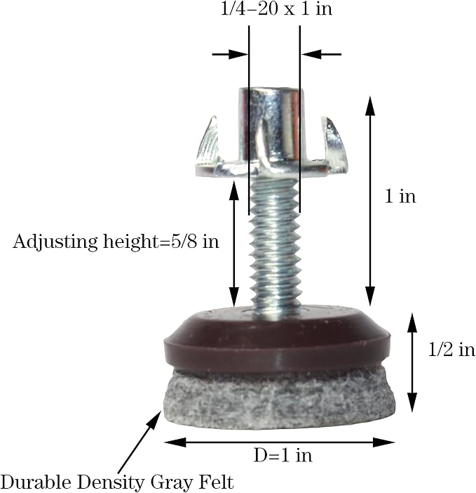HUAYY 24 Pack Adjustable Furniture Leveling Feet, 1/4-20 Threaded Stem - Image 2