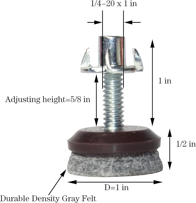 HUAYY 4 Pack Adjustable Furniture Leveling Feet, 1/4-20 Threaded Stem, - Image 3