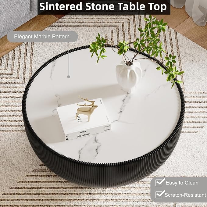 SSLine Bowl-Shape Coffee Table Set of 2 Modern Sintered Stone Top Nesting - Image 4