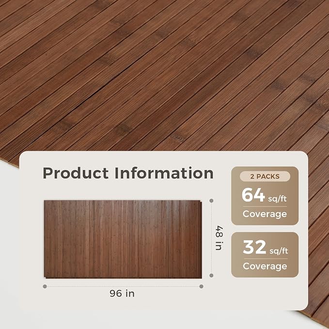 OUZUGIE 2 Pack 96x48 Inch Natural Bamboo Wall Panel – Coffee Pole Wrap Paneling - Image 2