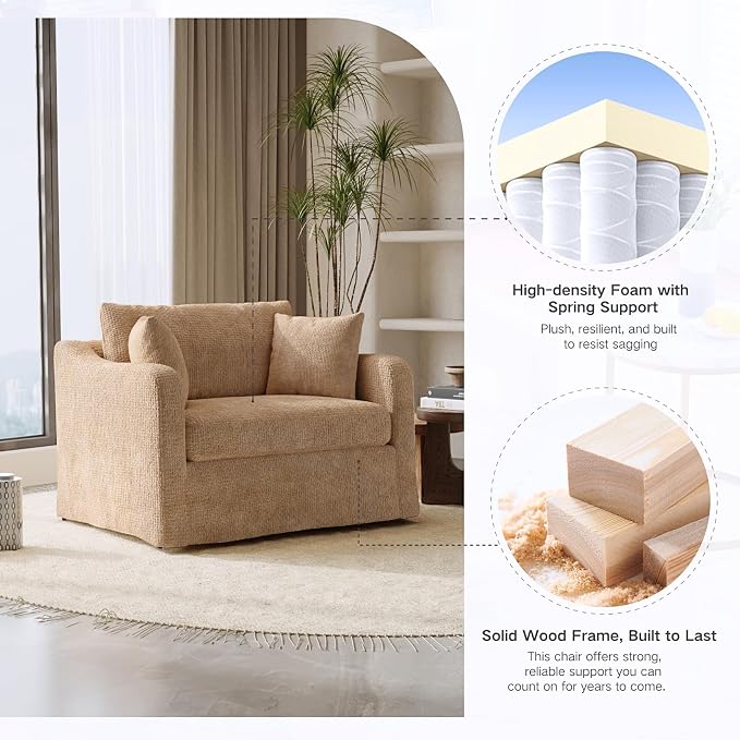 Oversized Armchair, 43.9" W Chenille Single Sofa Modern Upholstered Deep Seat - Image 4