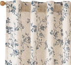 Blue Vintage Floral Linen Curtains Farmhouse 38W X 84L 2 Panels | Elisa Series by Lazzzy