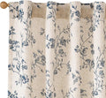Blue Vintage Floral Linen Curtains Farmhouse 38W X 63L 2 Panels | Elisa Series by Lazzzy