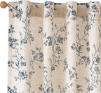 Extra Long Blue Vintage Floral Linen Curtains Farmhouse 2 Panels | Elisa by Lazzzy
