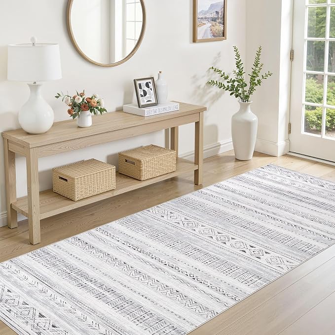 cotiled Hallway 3x10 Runner Rugs Washable Boho Rug Dark Grey | Solve Modern - Image 3