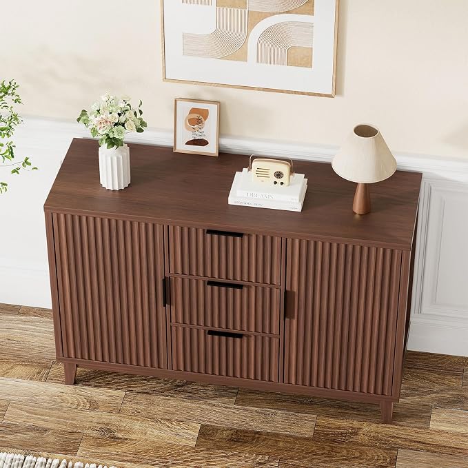 47.2" W Storage Cabinet with 3 Drawers, Fluted Buffet Cabinet with Storage - Image 9
