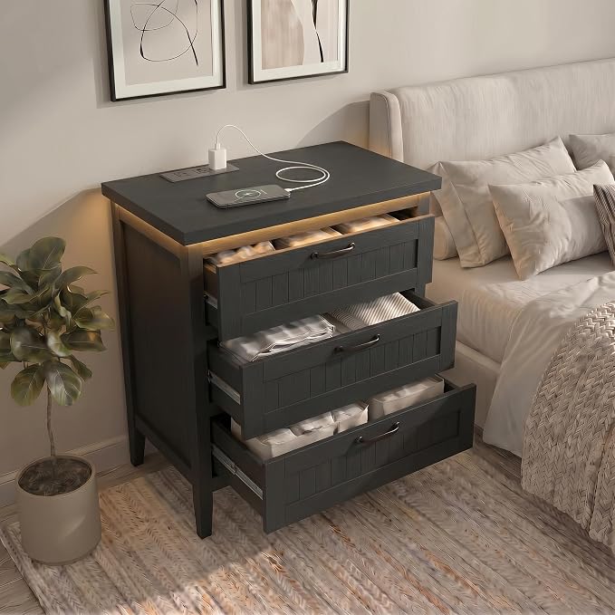 GarveeLife 3 Dresser Drawer for Bedroom, 27.6" Wide Wood Bedside Table for - Image 5