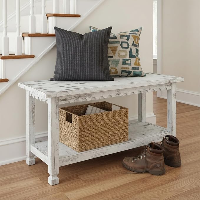 Country Cottage 36-Inch Farmhouse Entryway Bench - Image 7