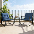 SUNCROWN 3 Piece Outdoor Rocking Bistro Set Brown Wicker Furniture Porch Chairs - Image 4