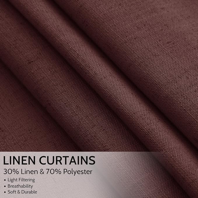 Reddish Brown Linen Blend Light Filtering Back Tab Curtains 108 Inches Long - Image 2