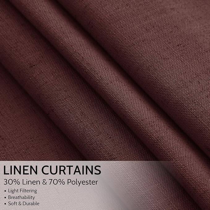 Reddish Brown Linen Curtains 84 Inch Length 2 Panels Set - Image 2
