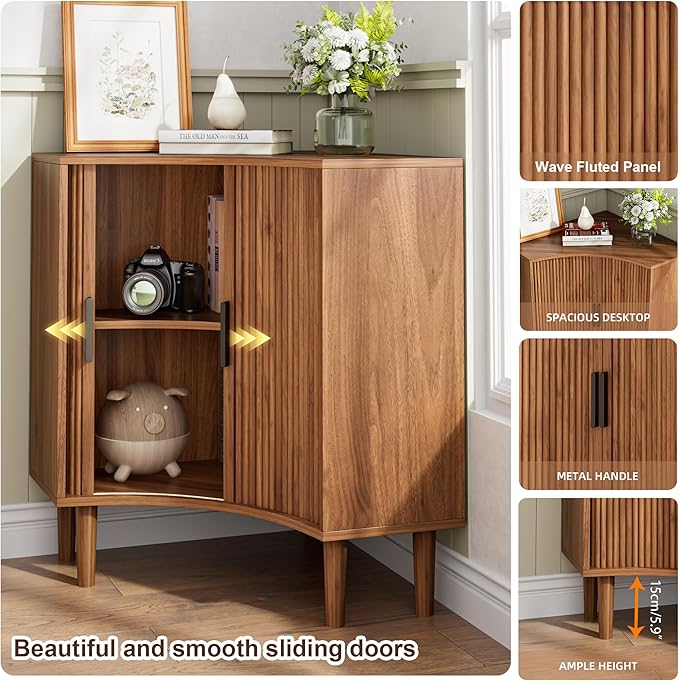 Fluted Corner Cabinet, Small Corner Floor Cabinet - Image 4