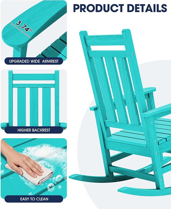 KINGYES Oversized Outdoor Rocking Chair, All-Weather Patio Rocking Chairs - Image 8