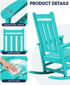 KINGYES Oversized Outdoor Rocking Chair Set of 2, All-Weather Patio Rocking - Image 7