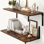 Fun Memories Rustic Brown 12 Inch Deep Floating Shelves Set of 2, Wall Mounted by FunMemories