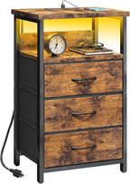 Fixwal Night Stand with Charging Station, LED Nightstand with Fabric Drawers by Fixwal