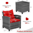 HAPPYGRILL 3 Pieces Patio Conversation Set, Outdoor Furniture Set PE Rattan - Image 7