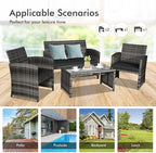 Goplus 4-Piece Rattan Patio Furniture Set, Outdoor Wicker Conversation Sofa - Image 8