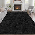 Area Rug Living Room Bedroom: 5x7 Fluffy Plush Shag Carpet Black | by Luxturiy