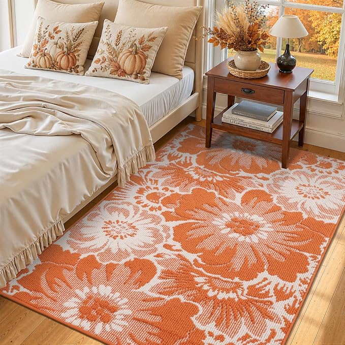 Findosom Fall Washable Runner Rug 2x3, Non Slip High-Low Textured Floral Small - Image 6