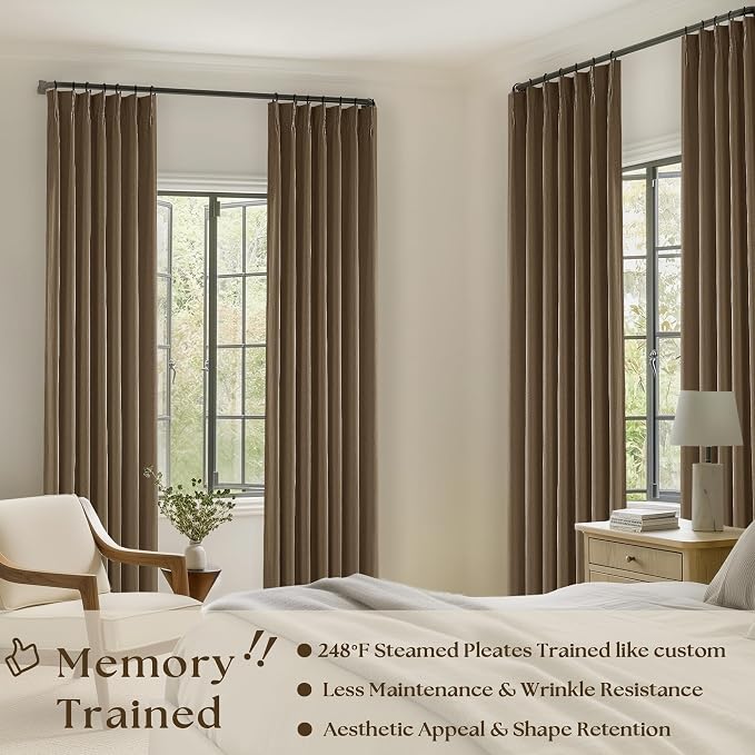 Dutch Cocoa Pinch Pleated 100% Blackout Linen Curtains 84 Inch Length 40x84 | - Image 2