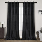 Black Linen Curtains 126 Inches Long 2 Panels Set by Nanspring