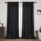 Black Extra Long Curtain 130 inches Long 2 Panels Set by Nanspring