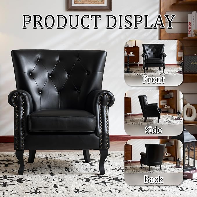 Modern Faux Leather Accent Chair, Upholstered Mid-Century Armchair - Image 9