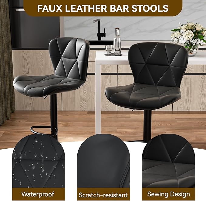 Nalupatio Modern Bar Stools Set of 2, Adjustable Faux Leather Upholstered - Image 4