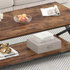 HSH Wood Coffee Table with Storage, Farmhouse Rustic Brown Coffee Table - Image 6