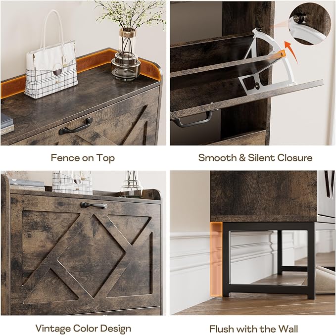 Nicetree Shoe Cabinet with 2 Flip Drawers, Freestanding Shoe Storage Cabinet - Image 3
