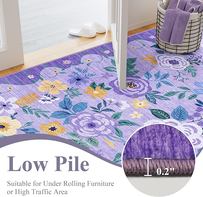 DUKINO 2x6 Runner Rug for Hallway, Washable Kitchen Rugs Non Slip, Floral - Image 7