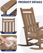 KINGYES Oversized Outdoor Rocking Chair Set of 2, All-Weather Patio Rocking - Image 8