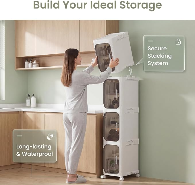 KHNR 4-Tiers Slim Bathroom Storage Cabinet, Narrow Bathroom Storage, Foldable - Image 6