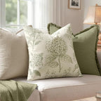 Set of 2 Decorative Floral Pillow Covers 22x22 Inch Sage Green | Neutral - Image 3