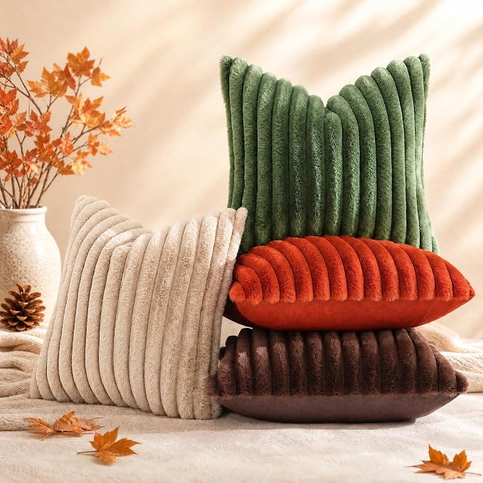 decorUhome Fall Faux Fur Throw Pillow Covers 16x16 Set of 2 Rust | Decorative - Image 9