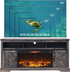 OKD Fireplace TV Stand for 80 Inch TV, Rustic Media Console w/Sliding Barn Door - Image 6