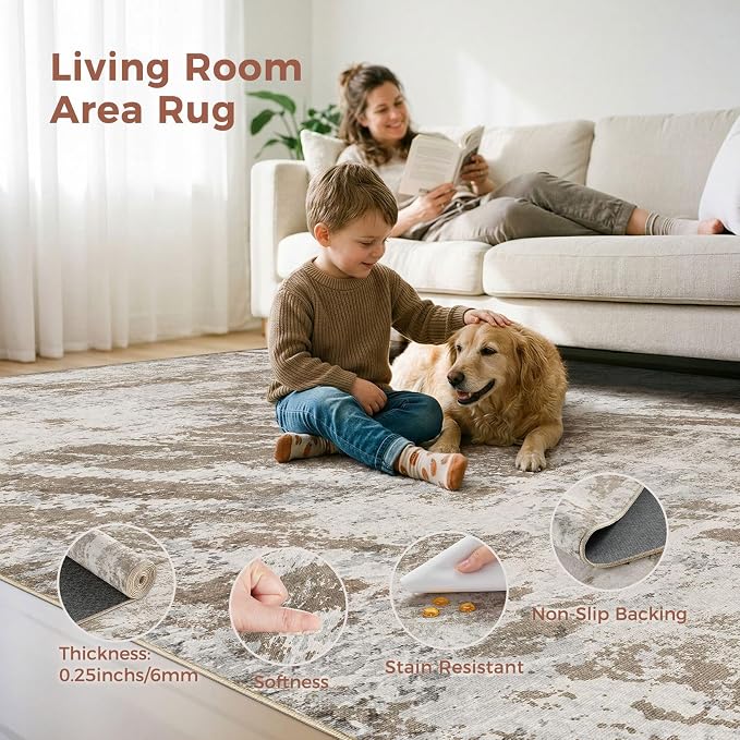 DMOYEST 5x7 Washable Area Rug: Abstract Modern Non-Slip Carpet, Soft Low Pile - Image 7