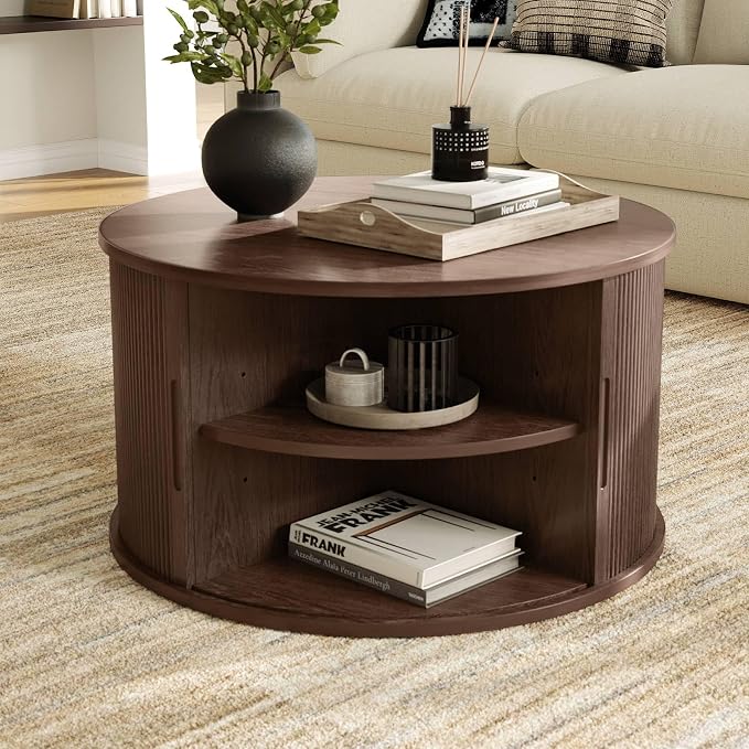 LINSY HOME Round Coffee Table, 31.5" Drum Coffee Table - Image 2