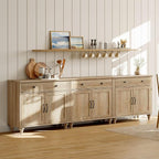 WAMAPT Oak Buffet Cabinet with 6 Doors and 3 Drawers, Large Coffee Bar Table by WAMPAT