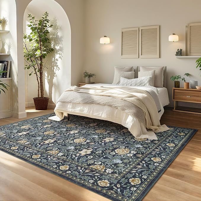 GarveeHome Washable Area Rug 5x7, Retro Floral Low Pile Non Slip Living Room - Image 3