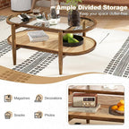 Giantex Rattan Coffee Table, 2-Tier Oval Acacia Wood Tea Table w/Tempered Glass - Image 6