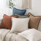 MIULEE Boho Linen Fringe Decorative Throw Pillow Covers Blue Ashes 20x20 | Set - Image 5