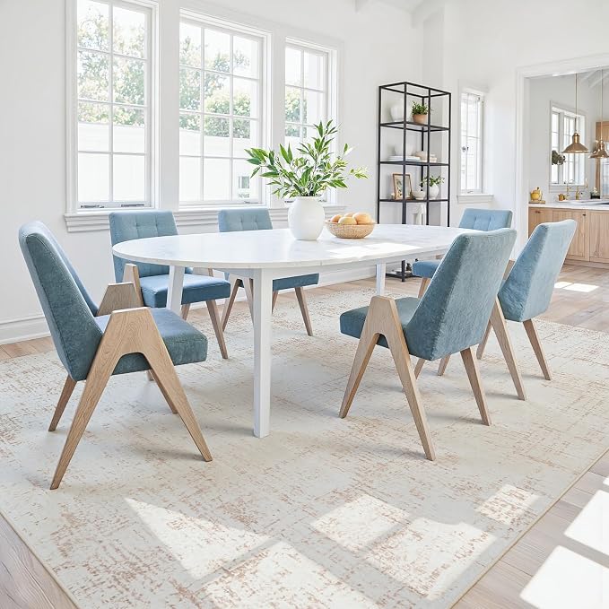 9x12 Washable Area Rug for Living Room Bedroom: Non-Slip Modern Beige White | - Image 8