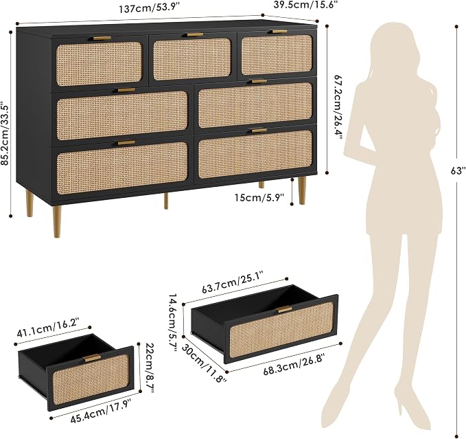 GarveeHome Rattan 7 Drawer Dressers - Image 2