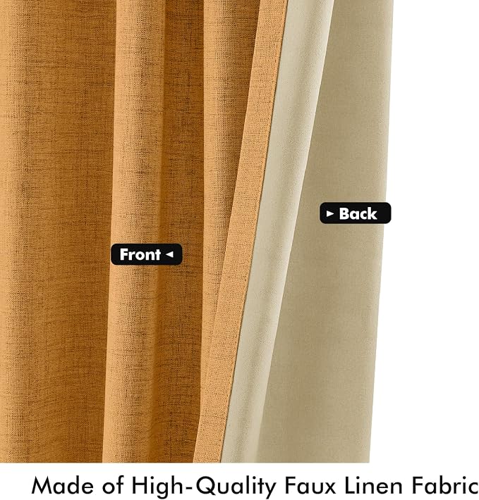 MIULEE Fall 100% Blackout Linen Curtains 42" x 84" Mustard Yellow 2 Panels | - Image 6