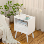 Lerliuo Rattan Nightstand with Charging Station, Side Table with Drawer Open - Image 5